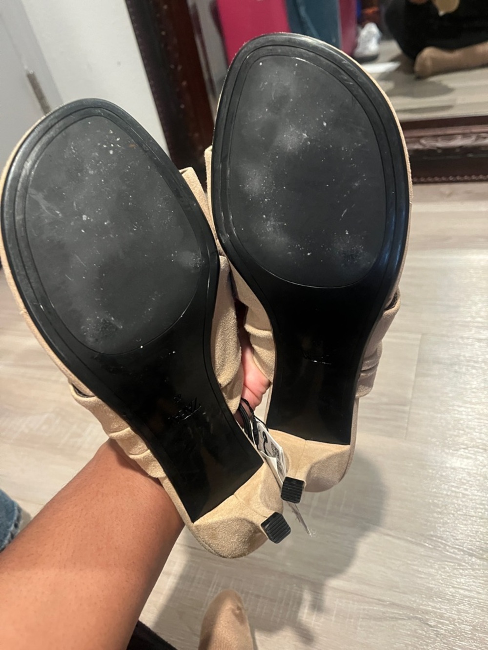 Zara Tan Suede Draped Slide Mules - Picture 3 of 5